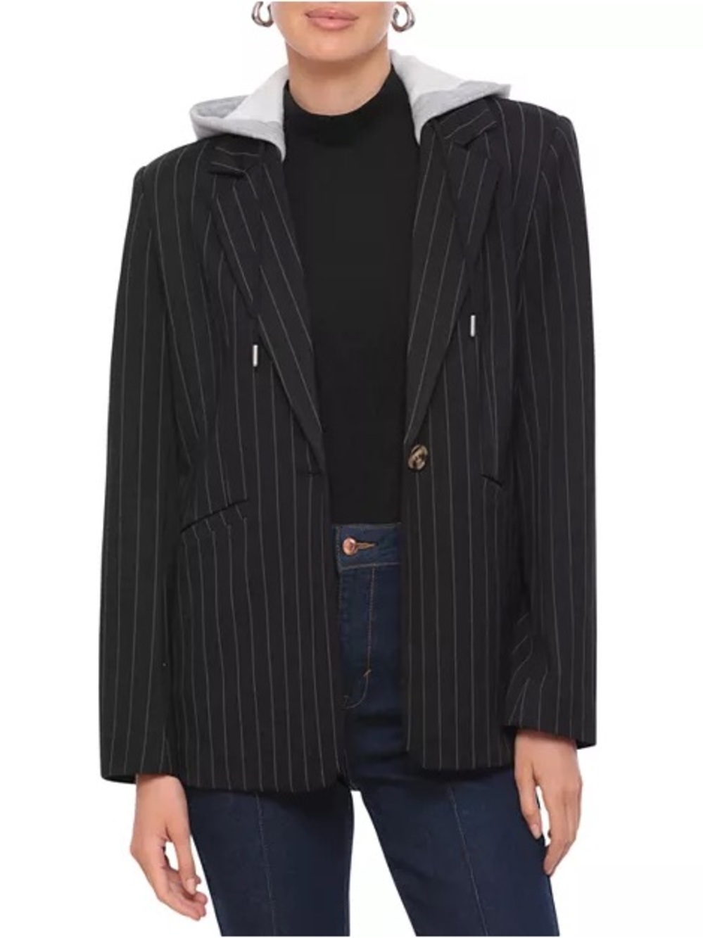 bagatelle‎ Black Pinstripe Blazer with dark Gray Hood